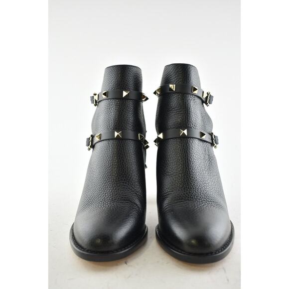 Valentino Rockstud City 70mm Black Leather Stud Block Heel Short Ankle Boot 36 - Picture 5 of 12